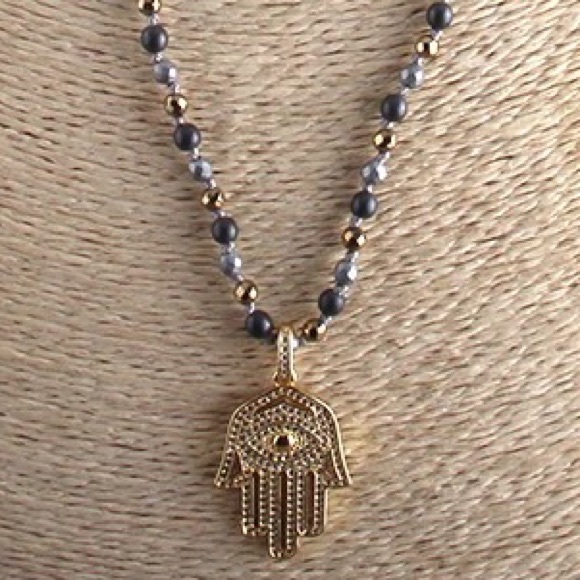 Hamsa Hand Pendant Beaded Necklace - Picture 3 of 4